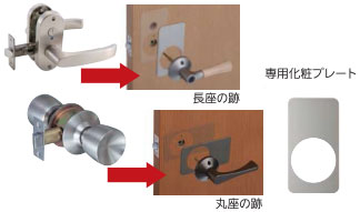 長座のドアノブやレバーハンドルからの取替に便利な化粧プレートも