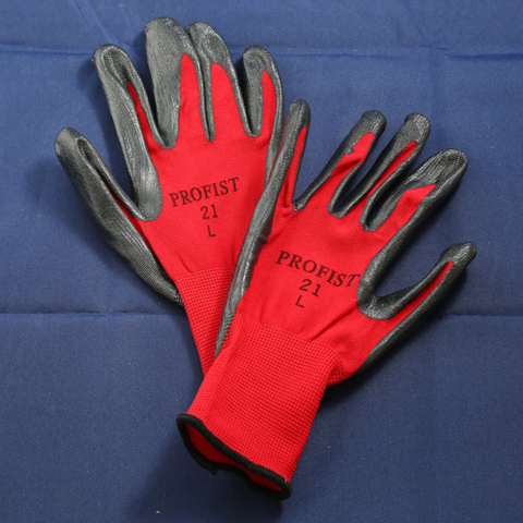 二トリル背抜き手袋（10双） 二トリルコーティング手袋 赤と黒の2色があります。