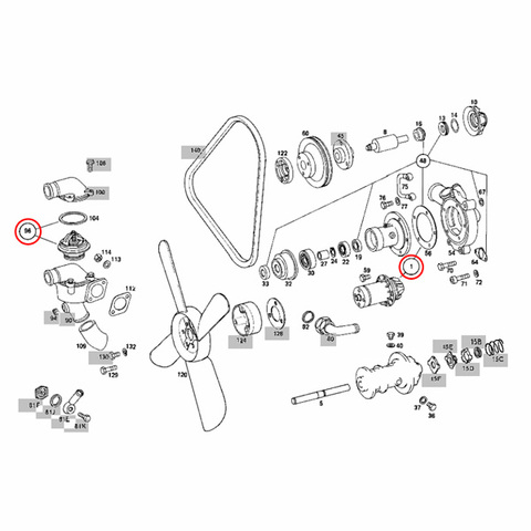 ベンツ W123 W114 W115 ウォーターポンプ＆サーモスタット(87℃) M180 M114 M115 M110 1102001720 1102000515