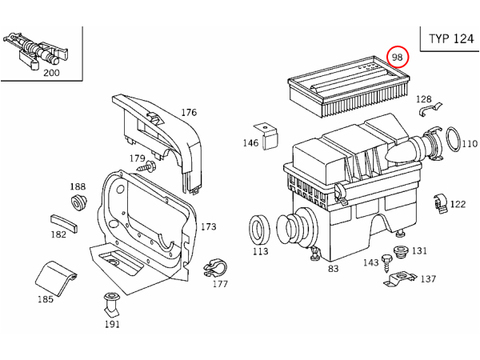 純正OEM MAHLE Eクラス W124 エアフィルター/エアエレメント M104 直6 0030947104 1040940204 280E E280 320E 320TE 320CE E320