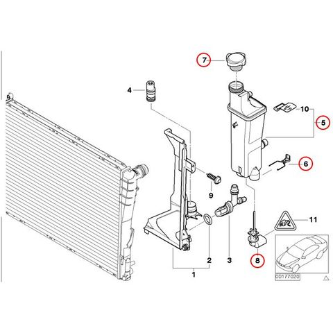 BMW E46 X3 E83 X5 E53 ラジエーターサブタンク/エクスパンションタンク センサー＆クリップ＆キャップ付 17117573781 17111742231