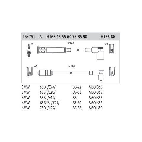 HUCO製 BMW E34 E24 E28 E32 プラグコード 1台分セット M30エンジン用 134751 0356901814