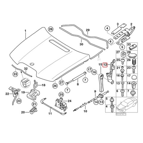 BMW ボンネットリリースハンドルブラケット左ハンドル用