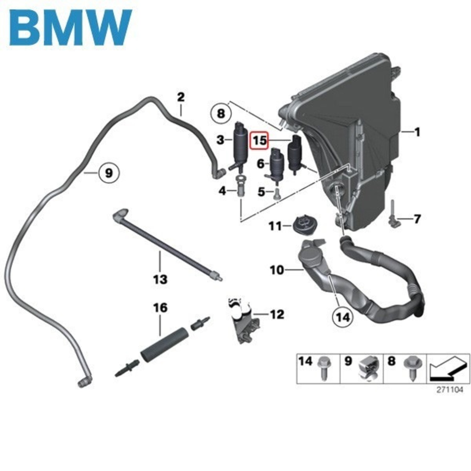 BMW 5シリーズ F11 ウィンドウウォッシャーポンプ 67128362154 523d 523i 528i 535i 535ixDrive 550i