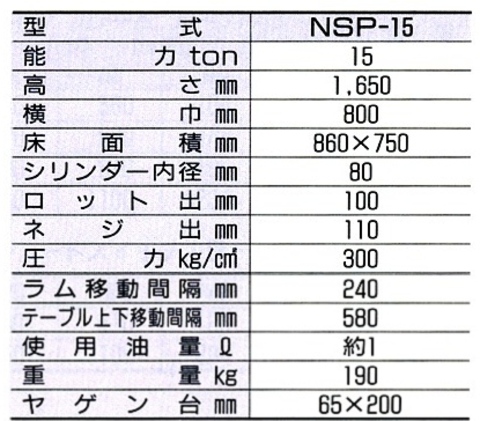 NSP-15 長崎ジャッキ 油圧プレス ＜ ハッピーツール 自動車用機械工具