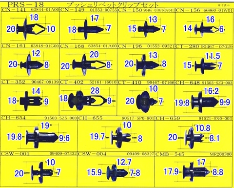 PRS-18 プッシュリベットクリップ セット(18種類セット) 税込特価