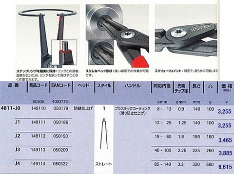 001957 精密スナップリングプライヤー4本セット ＜ ハッピーツール