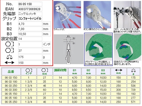 在庫有 8605-150 クニペックス(KNIPEX) プライヤーレンチ インボイス制度対応 代引発送不可 全国送料無料 税込特価