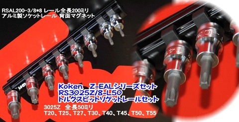 RS3025Z/8-L50 在庫有 コーケン(Ko-ken) Z-EALシリーズ 3/8”(9.5mm)sq トルクスビットソケットレールセット 代引発送不可 税込特価