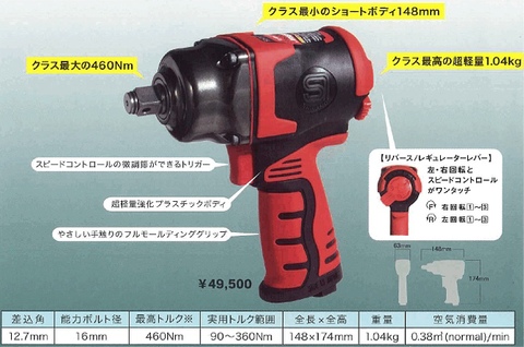 SI-1600BK 信濃 12.7mm角 ウルトラハイパーミニインパクトレンチ ブラック インパクト用ホイールナットソケット付き 在庫有 条件付送料無料 税込特価