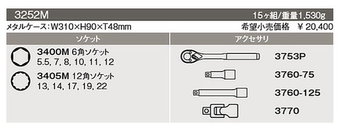 コーケン(Ko-ken) 3252M ソケットセット 3/8”(9.50mm)sq 税込特価