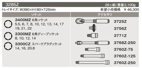 在庫有 コーケン(Ko-ken) 3285Z Z-EAL Ｚシリーズ フルセット 3/8”(9.50mm)sq 送料無料 税込特価