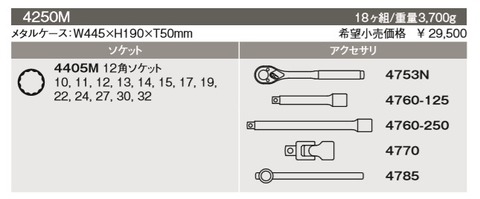 コーケン(Ko-ken) 4250M ソケットセット 1/2”(12.7mm)sq 送料無料 税込特価