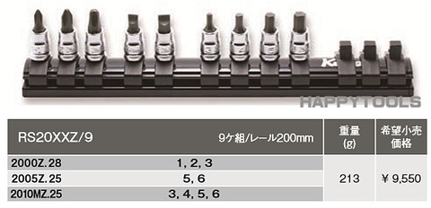 コーケン(Ko-ken) RS20XXZ/9 Z-EALシリーズ 1/4in(6.35mm) ビットソケット混合レールセット 代引発送不可 税込特価