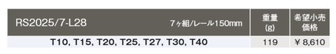 コーケン(Ko-ken) RS2025/7-L28 T型トルクスビットレールセット 1/4(6.35ｍｍ)sq 代引発送不可 税込特価