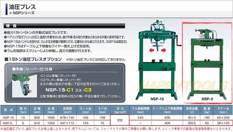 NSP-5 長崎ジャッキ 油圧プレス 能力5トン インボイス制度対応 代引発送不可 条件付送料無料 税込特価
