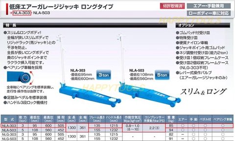 在庫有 NLA-303 長崎ジャッキ 低床エアージャッキ エアー・手動兼用 ペダル付ベアリング入車輪 能力3トン 代引発送不可 条件付送料無料 税込特価