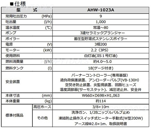 【お取寄商品】AHW-1023A アンゼン(ANZEN) 高圧温水洗浄機 HOT WASHER 2.2kW(3PS) インボイス制度対応 代引発送不可 条件付送料無料 税込特価