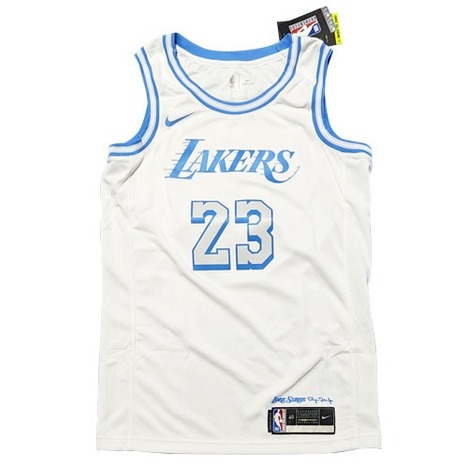 【スポンサー取付無料】　レブロン・ジェームズ　ロサンゼルス・レイカーズ　 シティ エディション 2020　白x水色　NBA スウィングマンジャージ　NIKE 【メール便送料無料】
