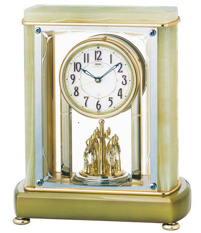 幅広type セイコーエンブレム オニキス天然石置時計 - 置時計