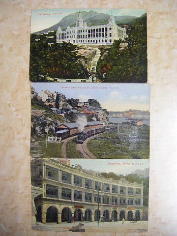戦前・ｱﾝﾃｨｰｸﾎﾟｽﾄｶｰﾄﾞ・香港、電車と建物・3枚一括 ＜ 紙の蔵 