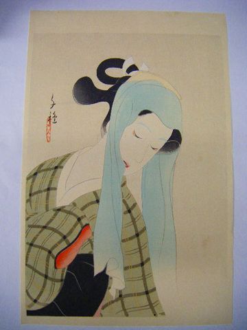 昭和初 戦前 浮世絵 彩色 木版『木谷千種 舞』美人 