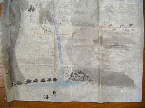 明治 資料 地図 福島『広野 富岡 彩色 肉筆 絵図』大図 