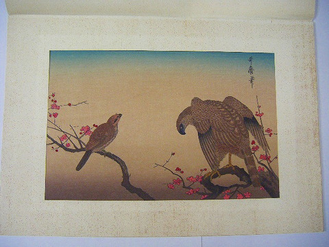 昭和　浮世絵　歌麿　彩色　木版「紅梅に鷹」たとう付き