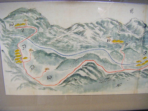 明治初　公文書　古文書　地図　鳥瞰「秋田　北秋田　澤口村　彩色　絵図」額装