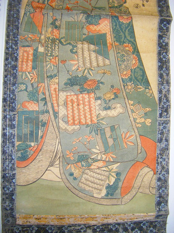 江戸 浮世絵 国芳「美人 堅二枚組」彩色 木版画 掛け軸