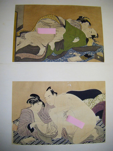 江戸 浮世絵 枕絵 春画 大判「好色 落毛譜 １２点揃い」彩色 木版 ukiyoe shunga 帙付き