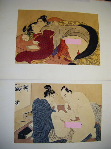 江戸 浮世絵 枕絵 春画 大判「好色 落毛譜 １２点揃い」彩色 木版 ukiyoe shunga 帙付き