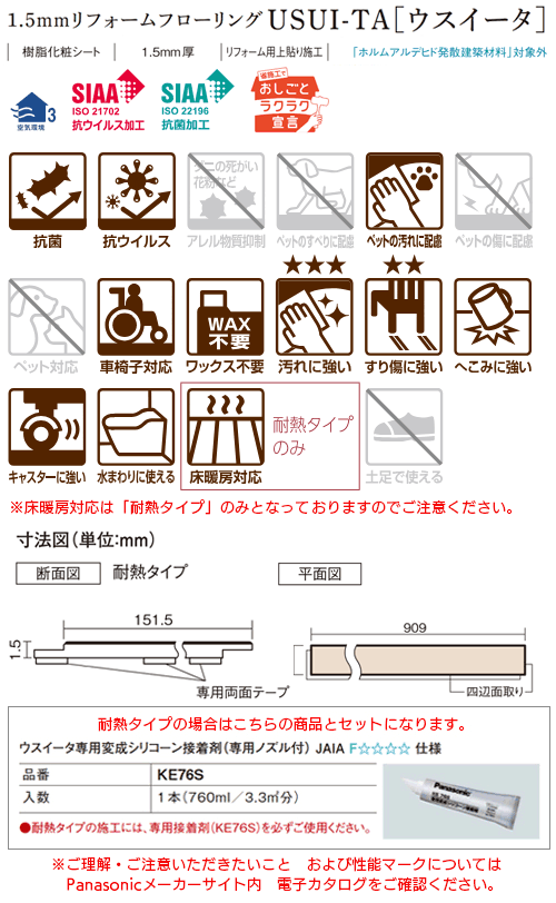 XKERSHXX 取り寄せ 上貼 パナソニック 1.5mm USUI-TA ウスイータ