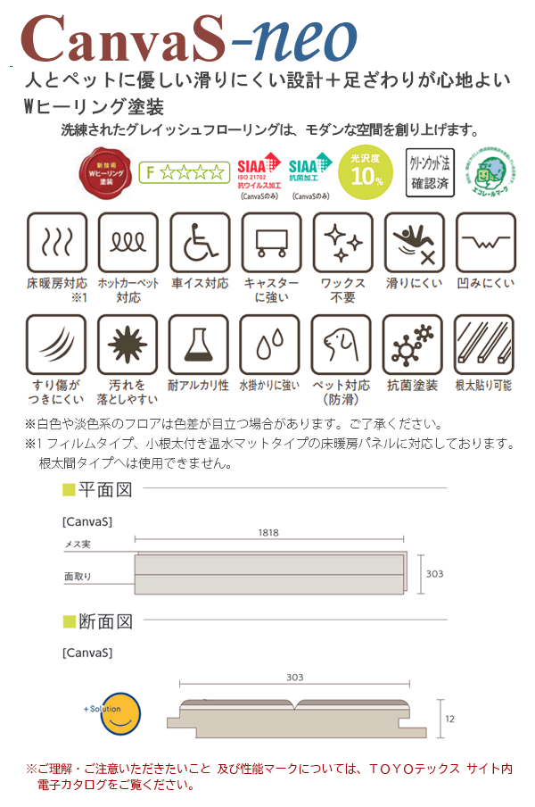 CSNX【お取り寄せ】【捨貼用】東洋テックスA品フロア ダイヤモンドフロアー CanvaS-neo キャンバスネオ 特殊強化紙 Wヒーリング塗装  溝数1 耐CT 床暖対応 TOYOTEX 22Kg