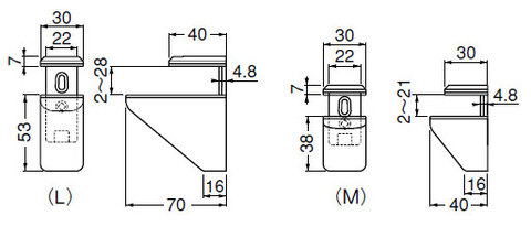 棚受けブラケットL型サイズ