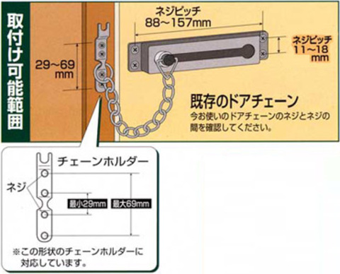 玄関ドア取替用錠付きドアチェーン取替可能サイズ