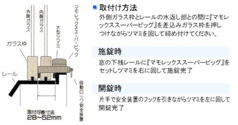 窓の鍵マモレックススーパービック取付可能サイズ