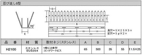 ステンレス製忍び返し(屋外防犯)8型