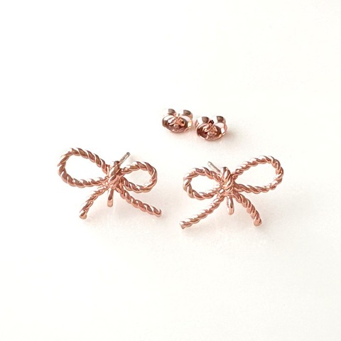 真鍮パーツ ピアス リボン ピンクゴールド
