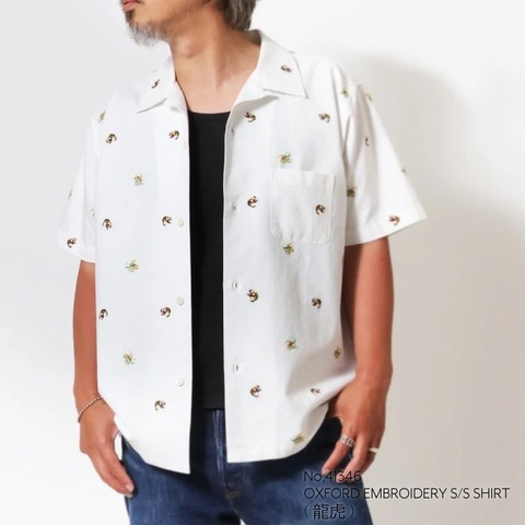 【HOUSTON】OXFORD EMBROIDERY S/S SHIRT (龍虎)