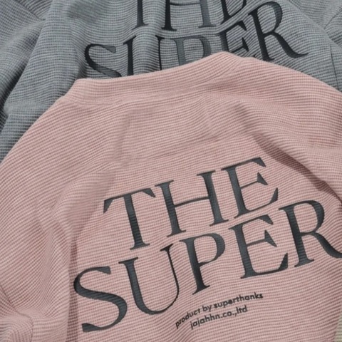 【SUPERTHANKS】Waffle crew neck L/S T-shirt (back print)
