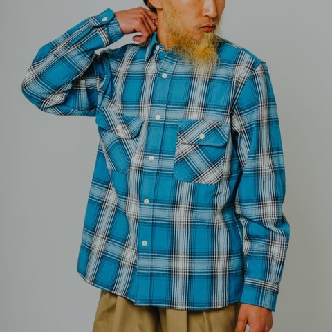 【BIG MIKE】HEAVY FLANNEL SHIRTS / SAX×BRN×WHT