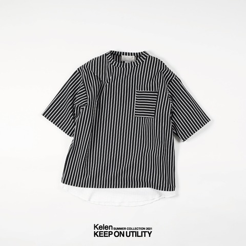 【Kelen】HEM SWITCH STRIPE TOP ”DEWAR”