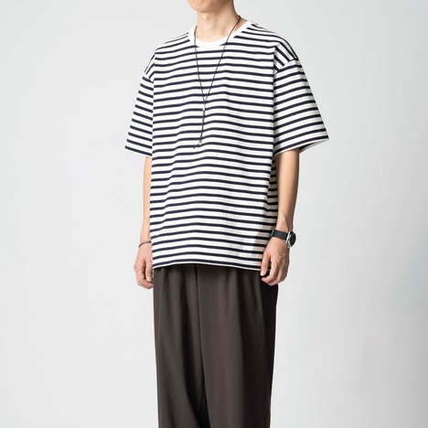 【CURLY＆Co.】BACK ROUND S/S BORDER TEE
