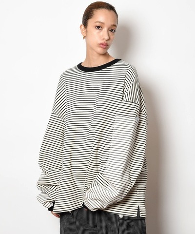 【SUPERTHANKS】KNITCUT BORDER PATCH BIC LONG T-SHIRT