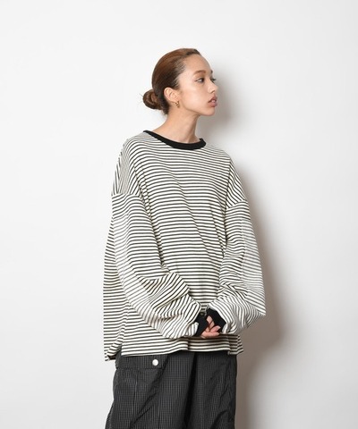 【SUPERTHANKS】KNITCUT BORDER PATCH BIC LONG T-SHIRT