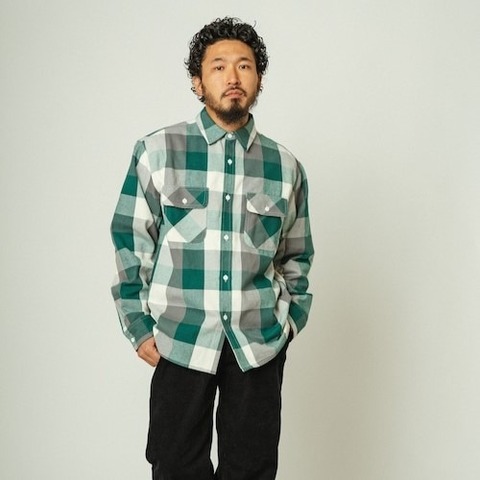 【BIG MIKE】HEAVY FLANNEL SHIRTS / GRN×WHT×GRY