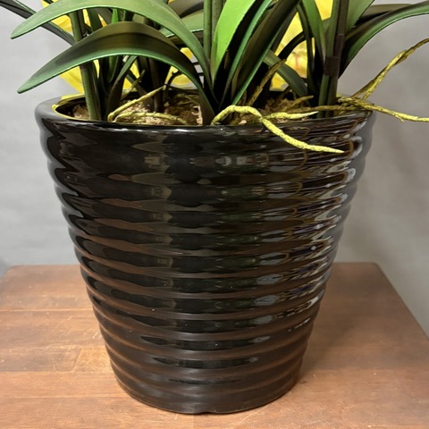 光触媒造花胡蝶蘭M（イエロー）ロング5本立ちの陶器鉢