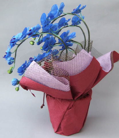 光触媒造花ミニ胡蝶蘭（ブルー）3本立ち後ろ側の画像
