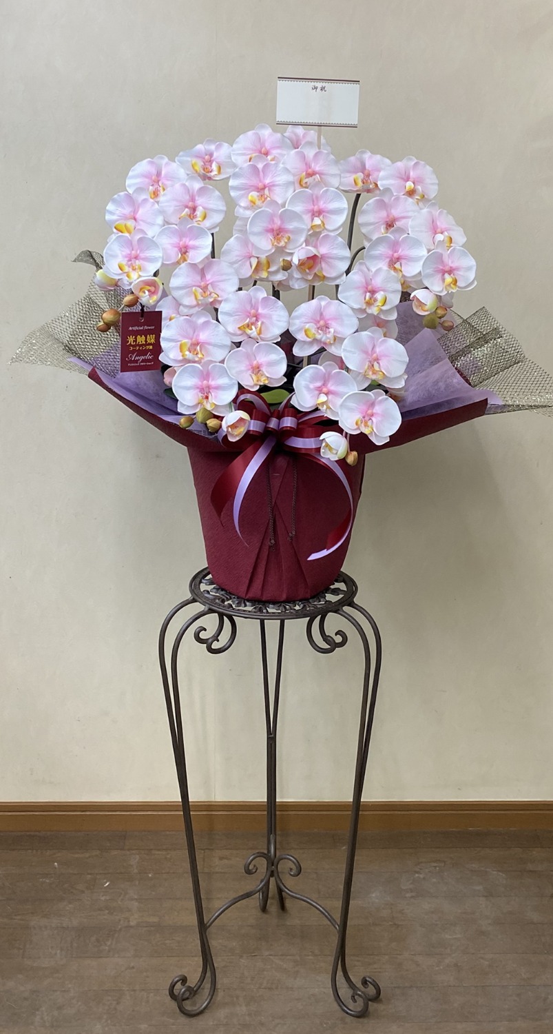 光触媒 造花 胡蝶蘭 中型 淡いピンク 5F 花台 アイアン | 移転祝い 開店